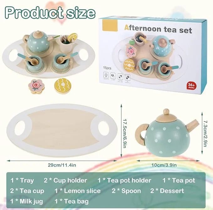 Kids Afternoon Tea Set, 15-Piece Pretend Play Set (Age 3+)