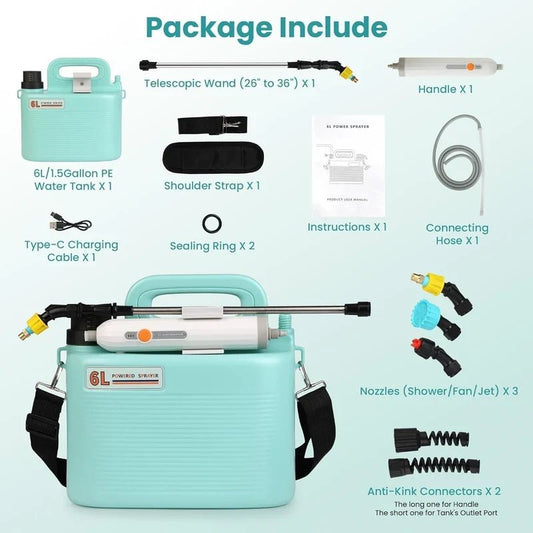 6L Electric Garden Sprayer, Rechargeable High Pressure Sprayer