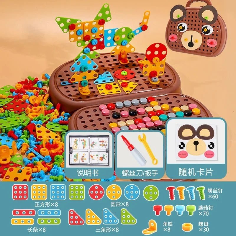 DIY Screw Puzzle Suitcase, STEM Building Toy with Electric Drill (Age 3+)